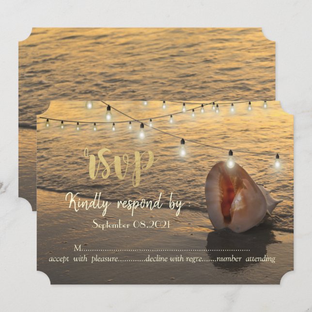 Beach Sunset, String Lights Seashell UAWG Einladung (Vorne/Hinten)