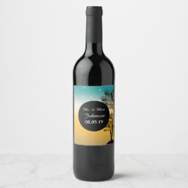Beach Sunset Tropical Palm Tree Wedding Wine Label Weinetikett