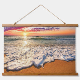 Beach Sunset Wandteppich Mit Holzrahmen