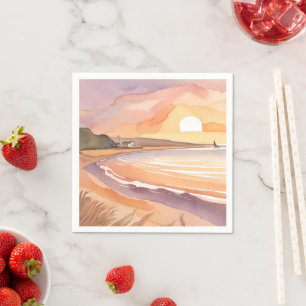 Beach Sunset Watercolor   Schöne Ozeanmalerei Serviette