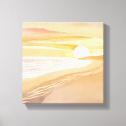 Beach Sunset Watercolor | Schönes Gelb Leinwanddruck
