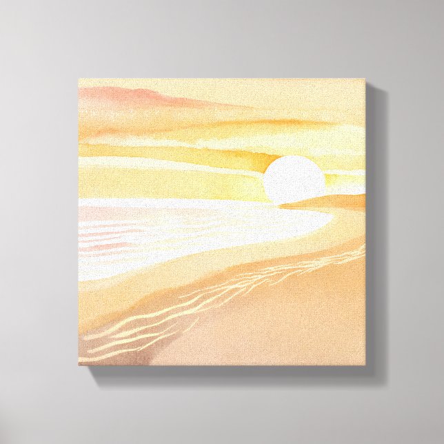 Beach Sunset Watercolor | Schönes Gelb Leinwanddruck (Vorderseite)