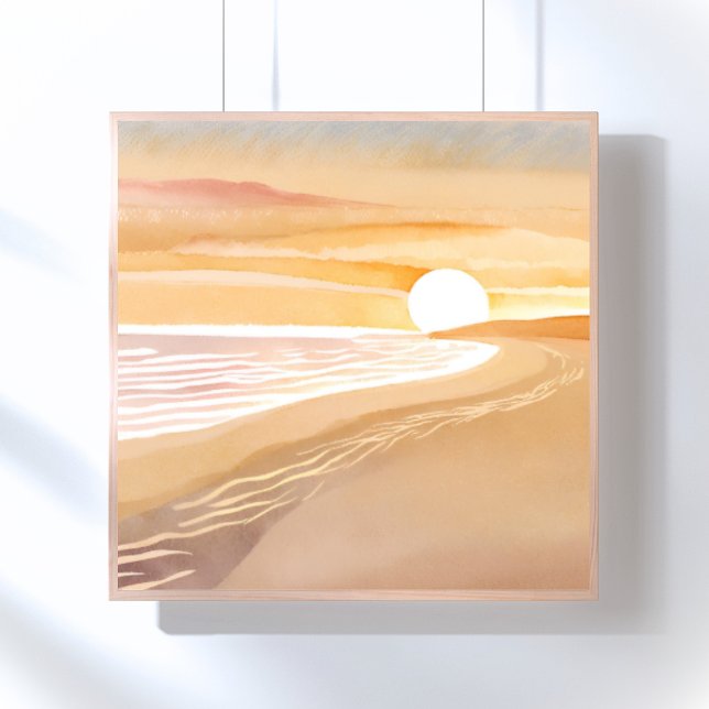 Beach Sunset Watercolor | Schönes Gelb Poster (Von Creator hochgeladen)