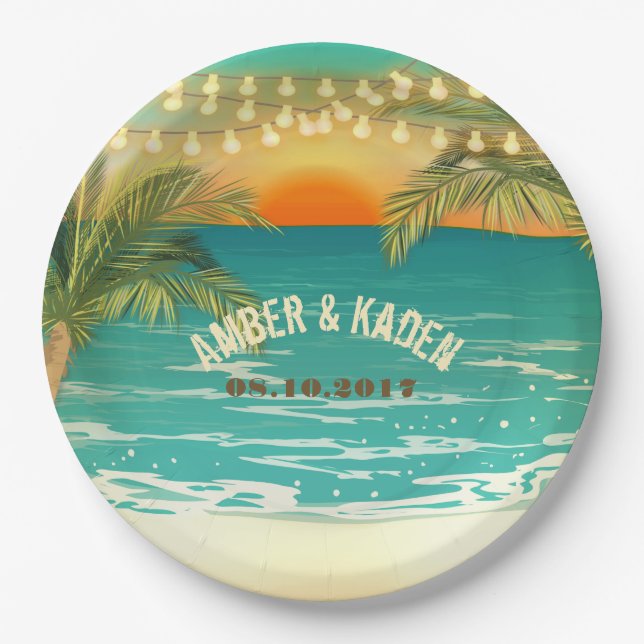 Beach Sunset Wedding Custom Paper Teller (Vorderseite)