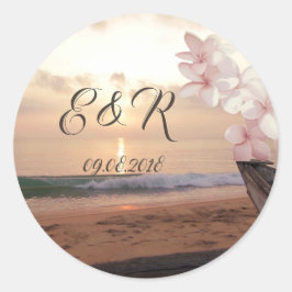Beach Sunset Wedding Plumeria Runder Aufkleber