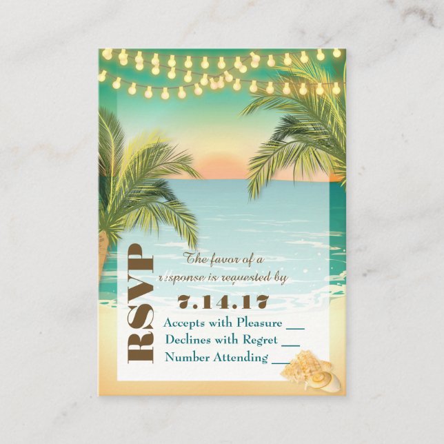 Beach Sunset Wedding RSVP Begleitkarte (Vorderseite)