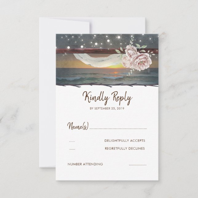 Beach Sunset Wedding RSVP Karte (Vorderseite)