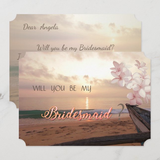 Beach Sunset Wedge, Plumeria Bridesmaid Card Einladung (Vorne/Hinten)