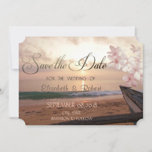 Beach Sunset Wedge, Plumeria Save the Date