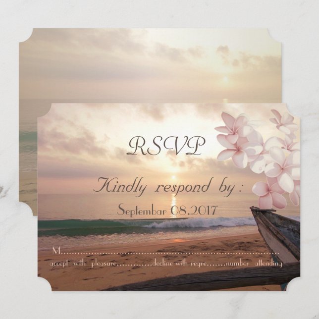 Beach Sunset Wedge, Plumeria UAWG Einladung (Vorne/Hinten)