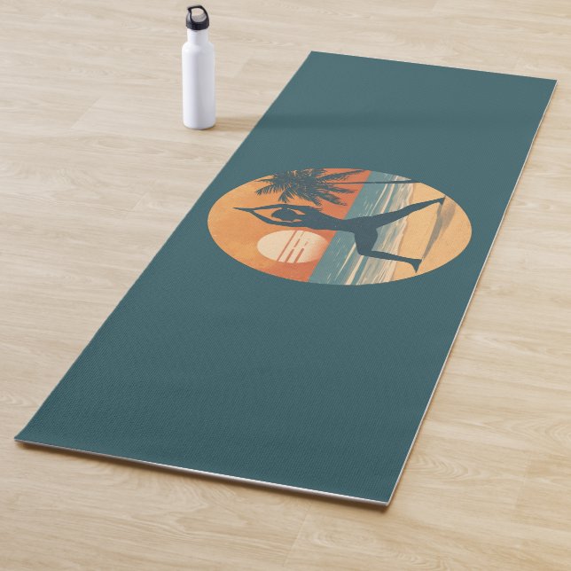 Beach Sunset Yogi Silhouette | Coastal Life Teal  Yogamatte (Beispiel)