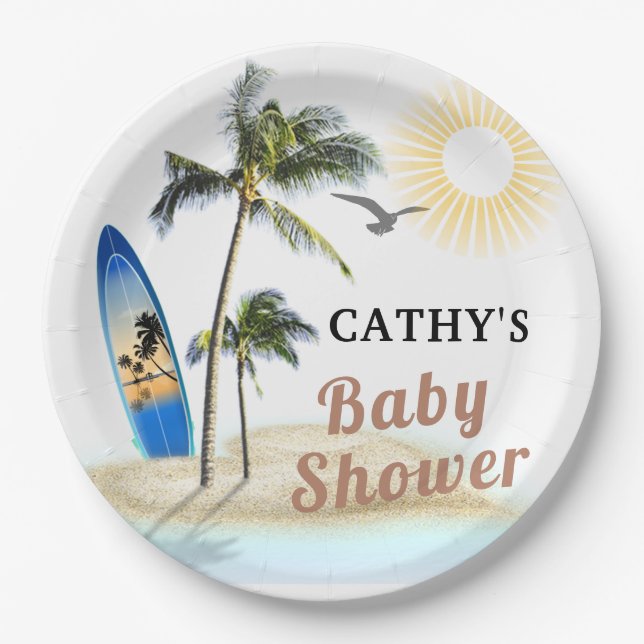 Beach Surf Baby Dusche 9" Rundpapier Platte Pappteller (Vorderseite)