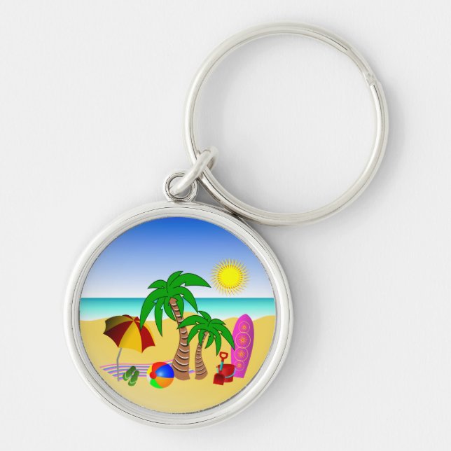 Beach Surf Spaß farbenfrohe Premium Runde Key Ring Schlüsselanhänger (Vorne)