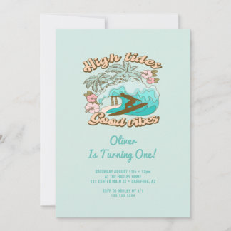 Beach Surfboard Good Vibes Boy's 1. Geburtstag Einladung