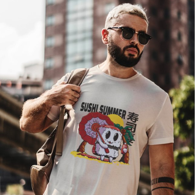 Beach Sushi Cartoon Food T-Shirt (Von Creator hochgeladen)