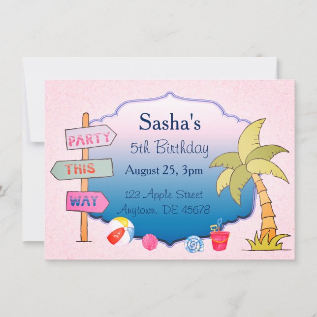 Beach Thema Custom Geburtstagsparty Einladung (Vorderseite)