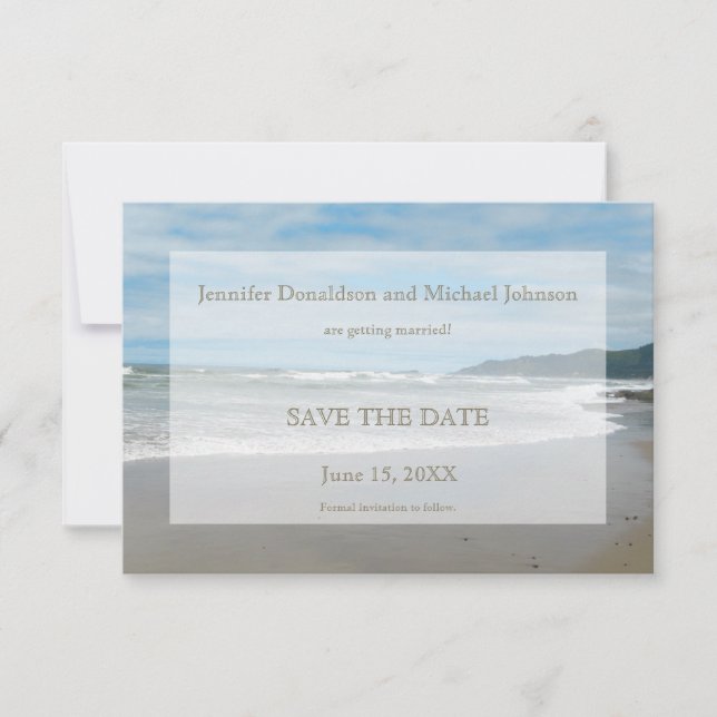 Beach Thema Save the Date Einladung, Strand Szene (Vorderseite)