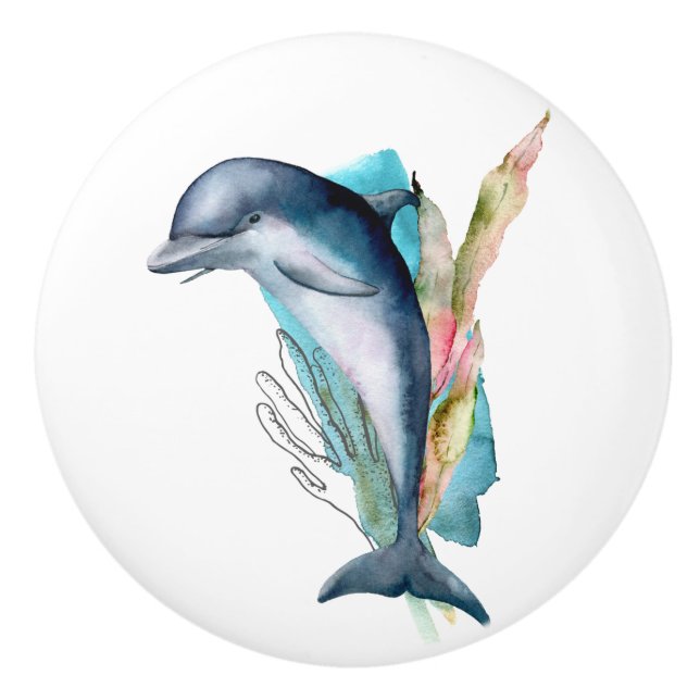 Beach Theme Dolphin Wasserfarben Keramik Knotenpun Keramikknauf (Vorderseite)