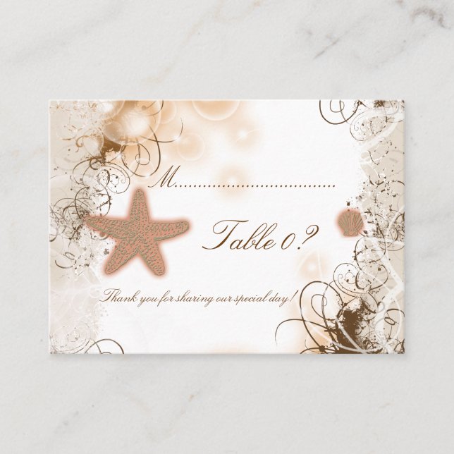 Beach Theme Hochzeit ~ Tischnummer Karte (Vorderseite)