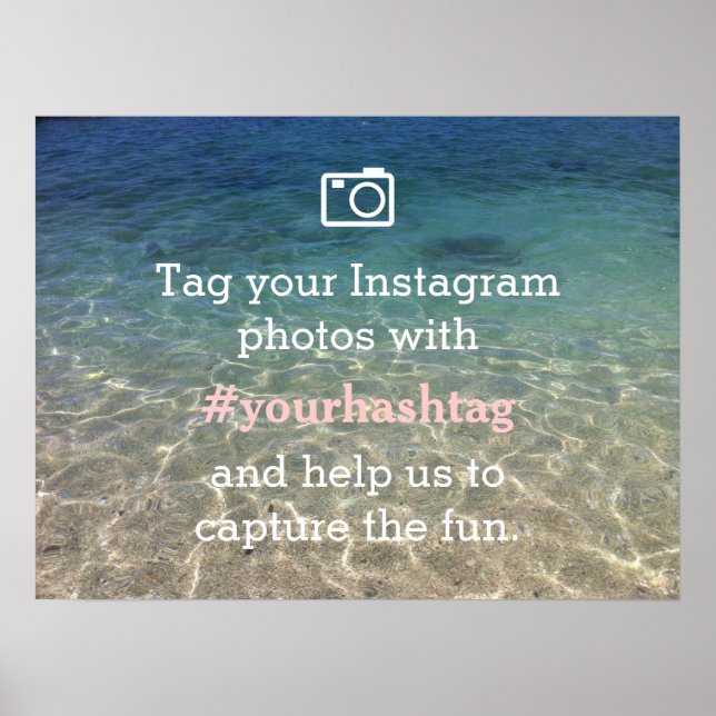 Beach Theme Instagram Fotos Hashtag Wedding Sign Poster (Vorne)