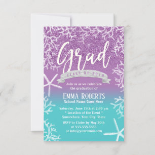 Beach Theme Lavender Aquamarin Ombre Graduation Pa Einladung