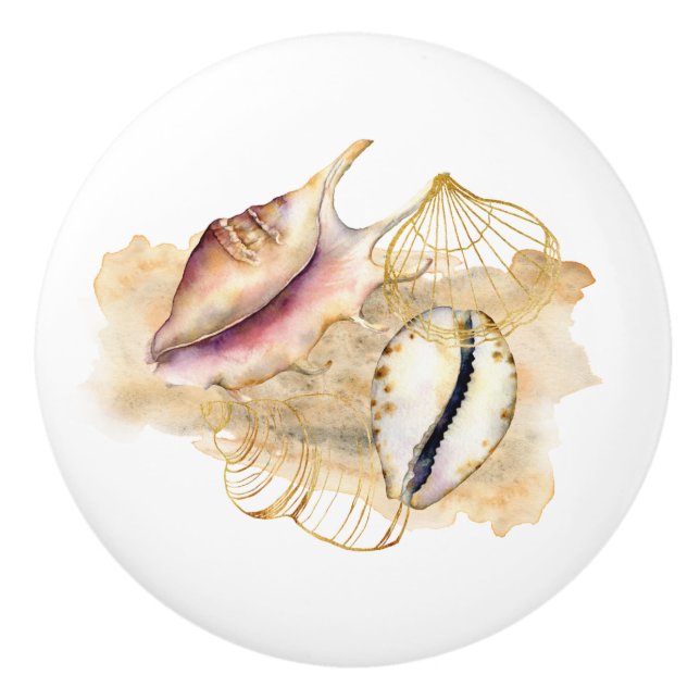 Beach Theme Muscheln Wasserfarben Keramik Knoblauc Keramikknauf (Vorderseite)