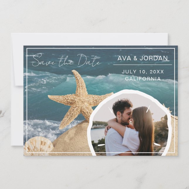 Beach Theme Save the Date Foto Wedding Einladung (Vorderseite)