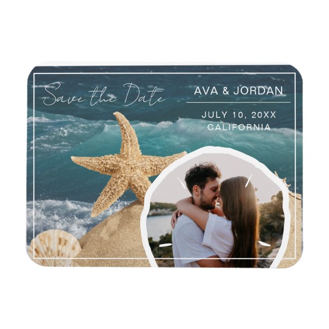 Beach Theme Save the Date Foto Wedding Magnet (Horizontal)