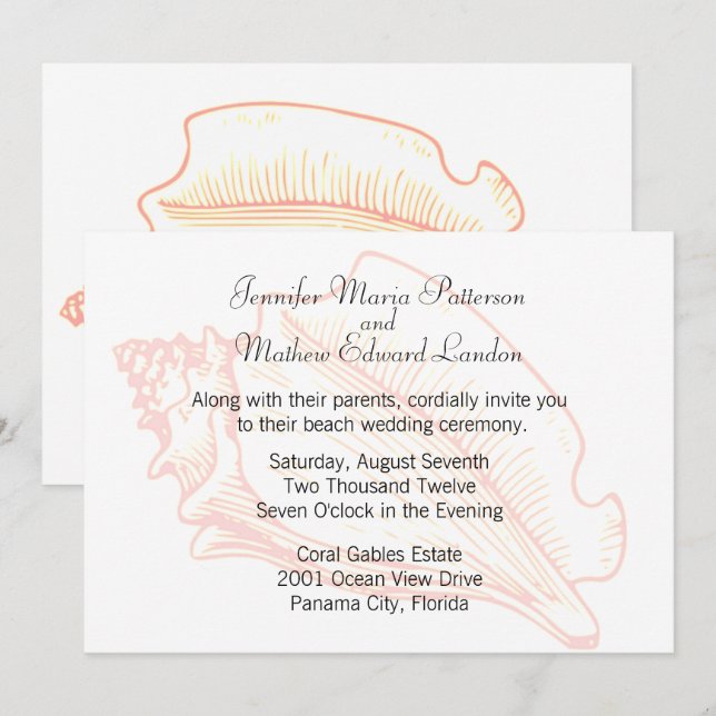 Beach Theme Seashell Wedding Einladung (Vorne/Hinten)