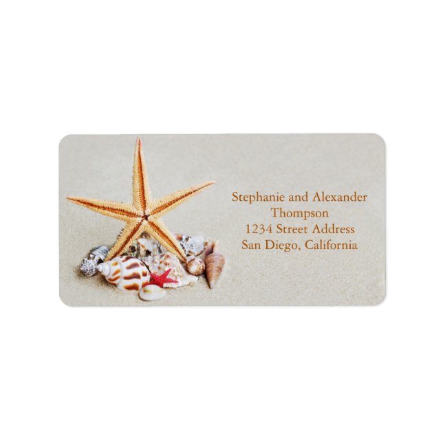 Beach Theme Starfish and Seashell Address Label Adressaufkleber (Vorne)