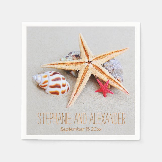 Beach Theme Starfish und Seashell Paper Napkins Serviette (Vorderseite)