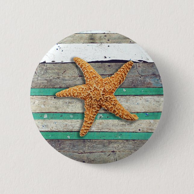 Beach Theme Starfish Wedding rustikal Button (Vorderseite)