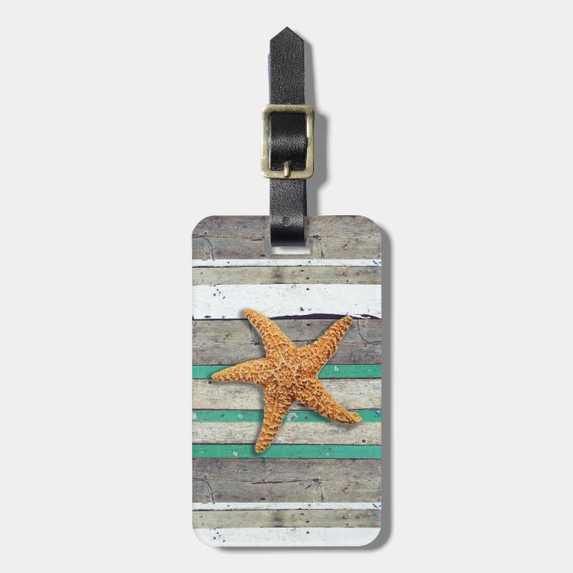 Beach Theme Starfish Wedding rustikal Gepäckanhänger (Vorderseite vertikal)