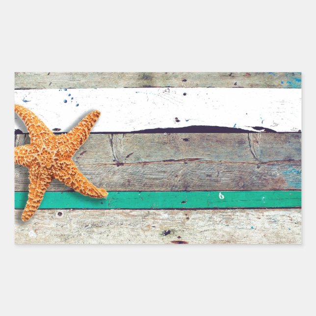 Beach Theme Starfish Wedding rustikal Rechteckiger Aufkleber (Vorderseite)