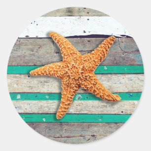 Beach Theme Starfish Wedding rustikal Runder Aufkleber