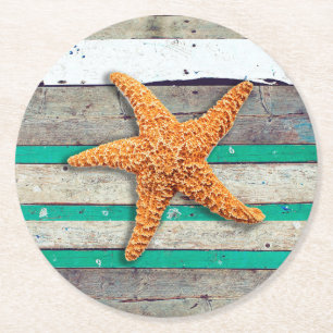 Beach Theme Starfish Wedding rustikal Runder Pappuntersetzer
