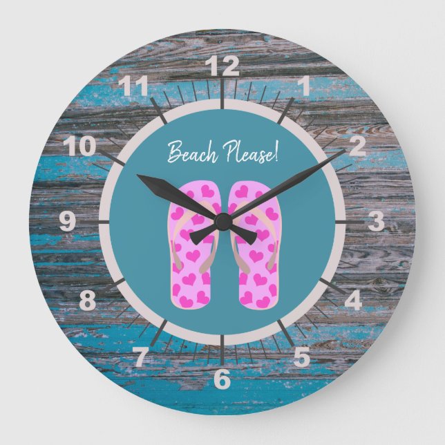 Beach Theme Wall Clock with Numbers Große Wanduhr (Vorderseite)