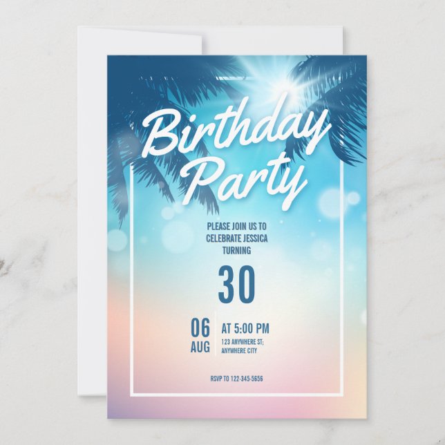 Beach Themed Birthday Party Invitation (Devant)