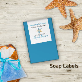 Beach-Themed Blue + Starfish Handmade Soap Label Rechteckiger Aufkleber