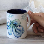 Beach Themed Coffee Mugs Blue Octopus Zweifarbige Tasse<br><div class="desc">Bring coastal charm to your morning routine with these octopus mugs, featuring a beautifully illustrated blue octopus surrounded by delicate sea coral. This beach-themed coffee mug is perfect for ocean lovers, with the inspiring phrase "Seas the Moment" elegantly displayed in hand-lettered script. Ideal as a girlfriend gift or one of...</div>