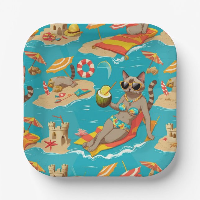  Beach themed for Siamese Cat Lovers Party Pappteller (Vorderseite)