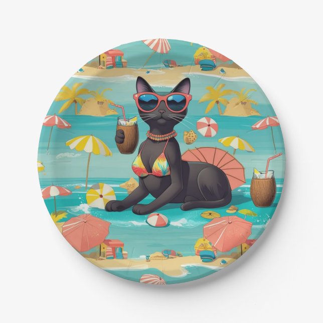  Beach themed for Siamese Cat Lovers Party Pappteller (Vorderseite)