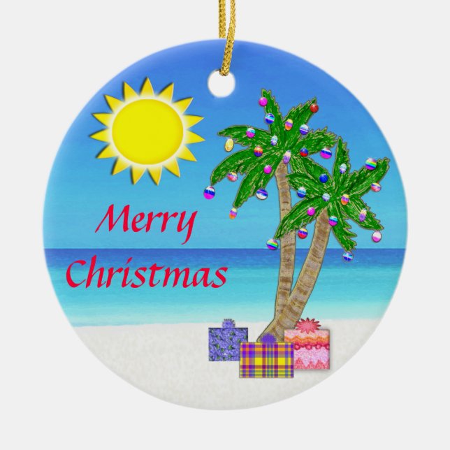 Beach Themed Ornamente, Frohe Weihnachten! Keramik Ornament (Vorne)
