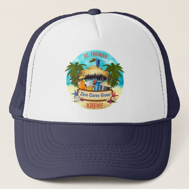 Beach Tiki Bar Trucker Hat Truckerkappe (Vorderseite)