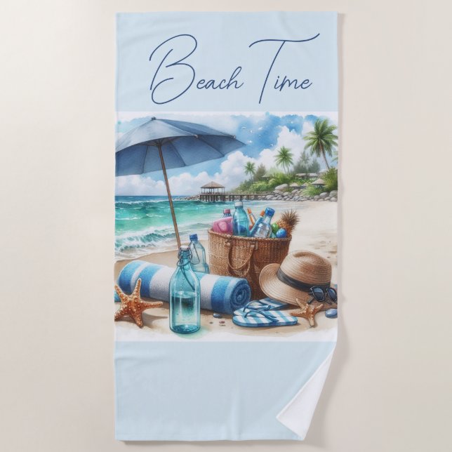 Beach Time Blue Beach Handtuch (Vorderseite)