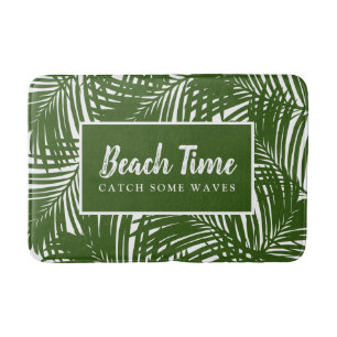 Beach Time Mod Green Palm Blätter Muster Badematte