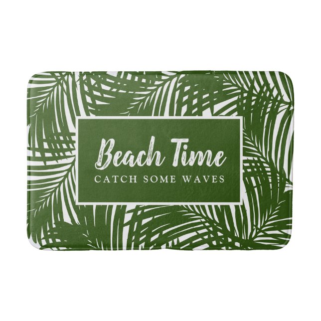 Beach Time Mod Green Palm Blätter Muster Badematte (Vorderseite)
