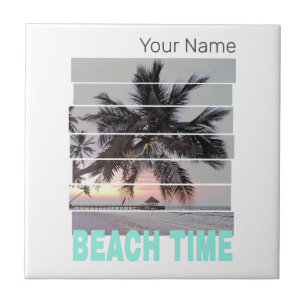 Beach Time Vintag Pier Palm Tree Sunset Souvenir Fliese