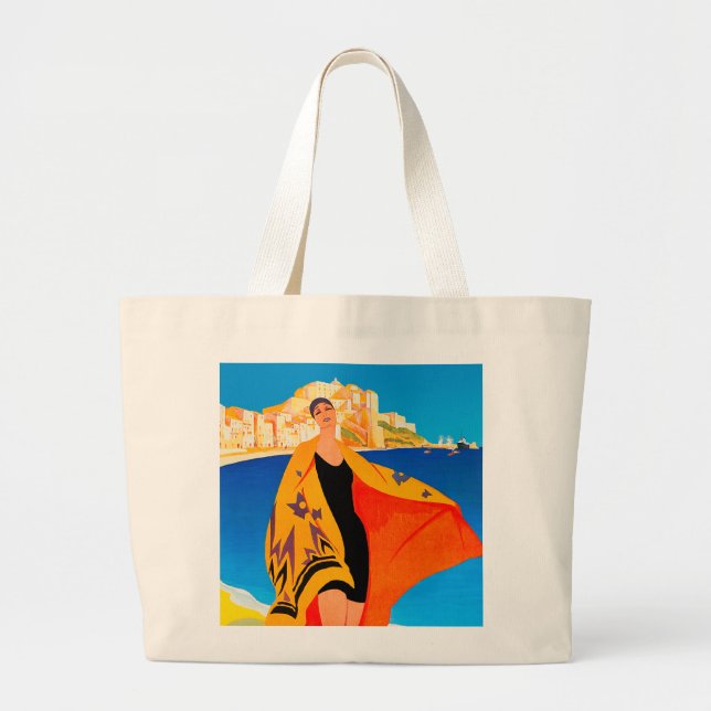 Beach Tote Bag: "Côte d'Azur" Jumbo Stoffbeutel (Vorne)