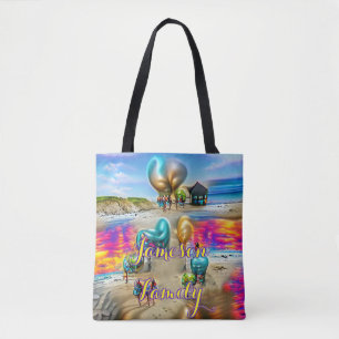 Beach Tote Tag Familienwaggon Sand Willkommensplät Tasche